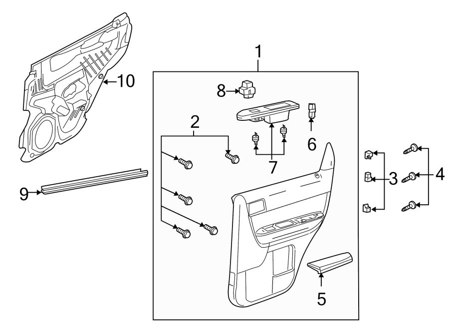 Diagram REAR DOOR. INTERIOR TRIM. for your Mazda Tribute  