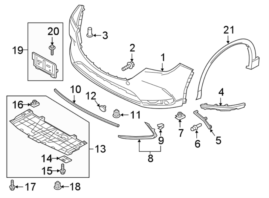 Diagram FRONT BUMPER & GRILLE. BUMPER & COMPONENTS. for your 2020 Mazda CX-5  Touring Sport Utility 