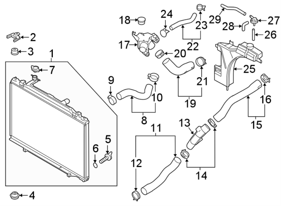 Diagram Radiator & components. for your 1999 Mazda 626   