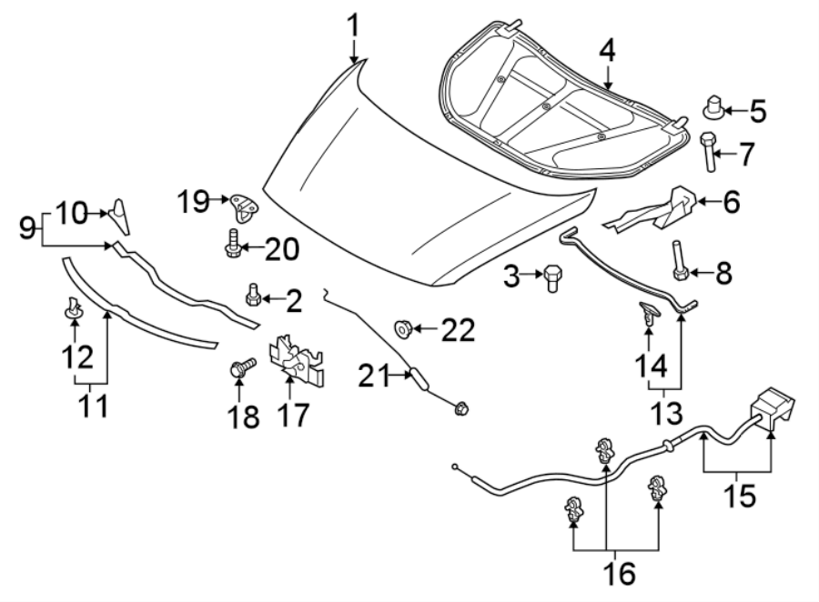 Diagram HOOD & COMPONENTS. for your Mazda