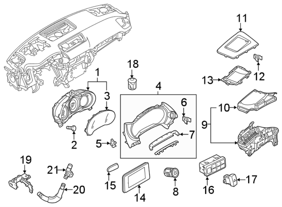 Diagram INSTRUMENT PANEL. CLUSTER & SWITCHES. for your 1999 Mazda B2500   