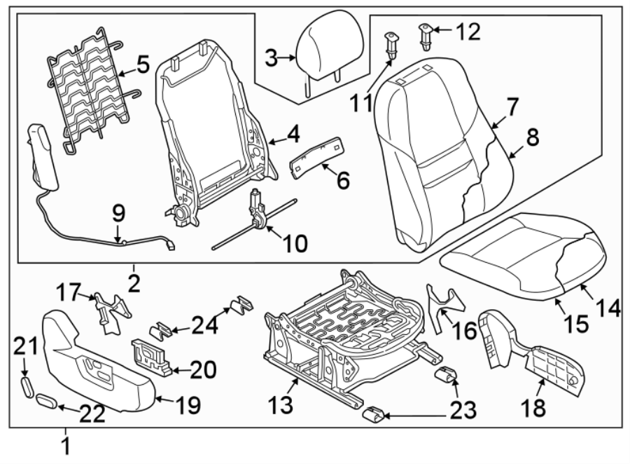 Diagram Seats & tracks. Passenger seat components. for your Mazda