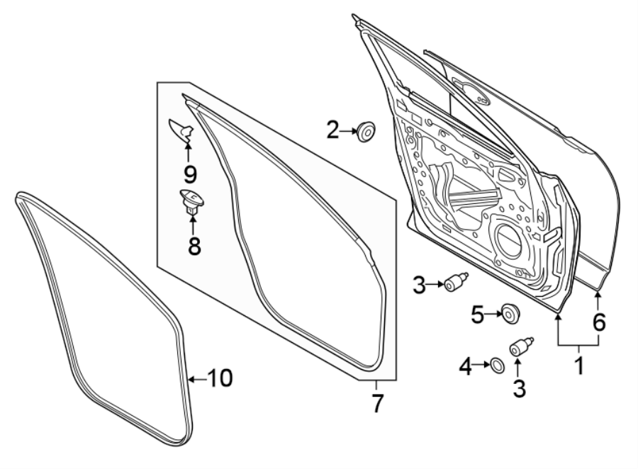 Diagram FRONT DOOR. DOOR & COMPONENTS. for your Mazda