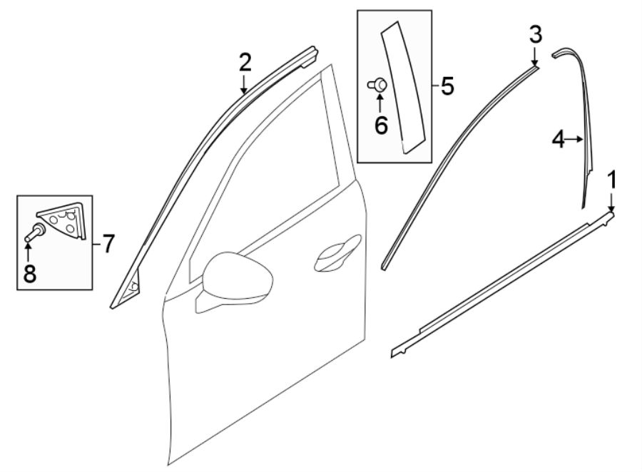 Diagram FRONT DOOR. EXTERIOR TRIM. for your 2024 Mazda CX-5   