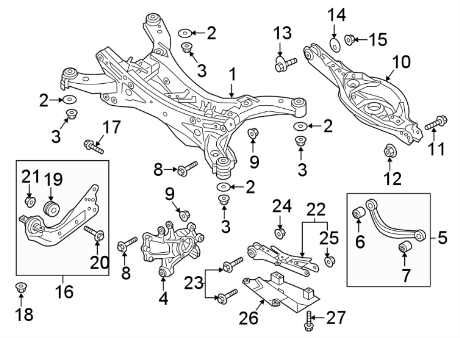 Diagram REAR SUSPENSION. SUSPENSION COMPONENTS. for your 2005 Mazda 3   