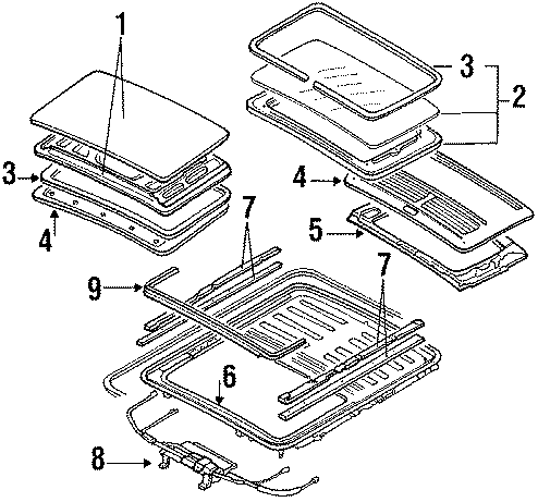 Diagram ROOF & BACK GLASS. SUNROOF. for your 1989 Mazda 626   