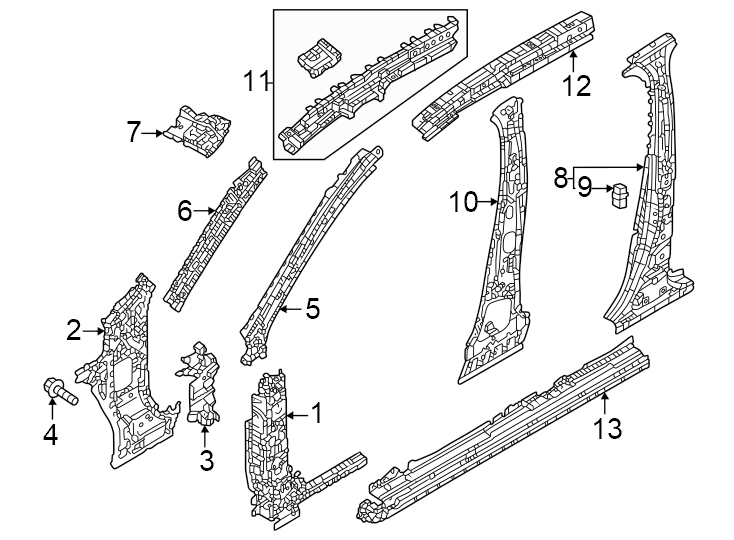 Diagram Pillars. Rocker & floor. Center pillar & rocker. Front pillar. for your 2022 Mazda MX-5 Miata  Club Convertible 