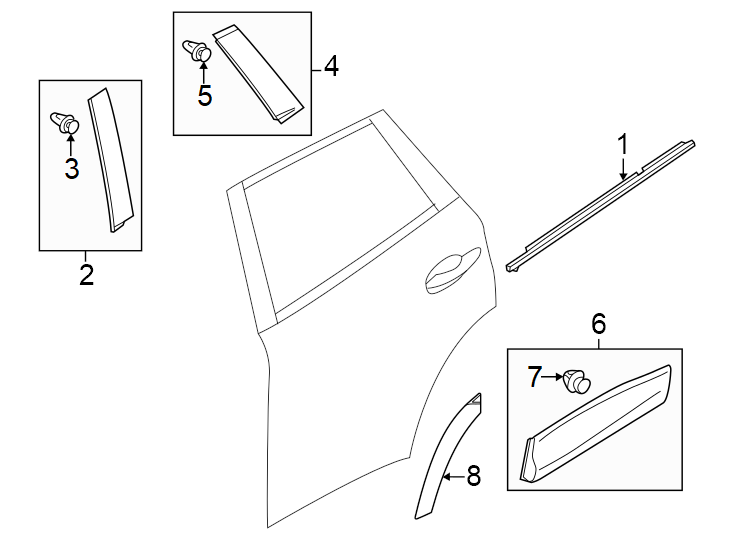 Diagram Rear door. Exterior trim. for your 2023 Mazda 3   