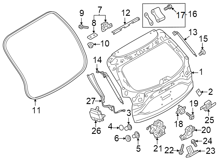 Diagram Lift gate. Gate & hardware. for your 2015 Mazda MX-5 Miata   