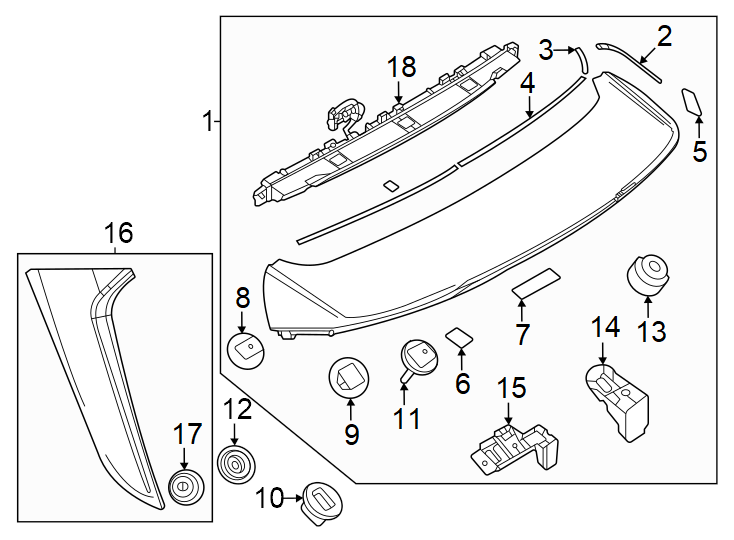 Diagram Lift gate. Rear spoiler. for your Mazda