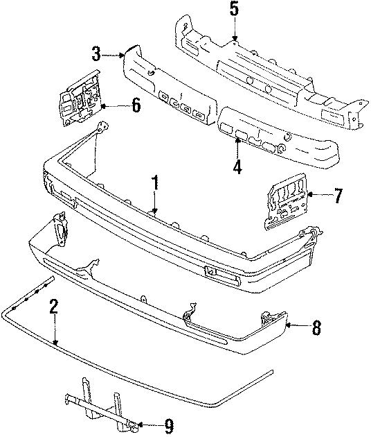 Diagram FRONT BUMPER. for your 1987 Mazda 323 1.6L M/T DX Sedan 