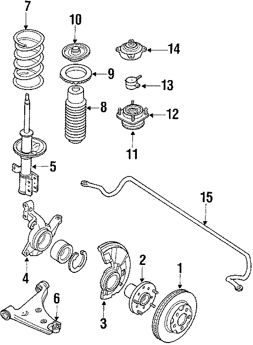 Diagram WHEELS & FRONT SUSPENSION. for your 1990 Mazda MX-6  GT 4WS Coupe 