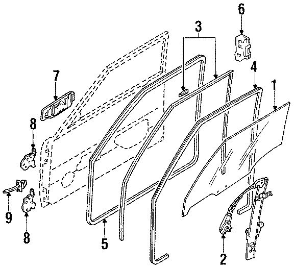 Diagram FRONT DOOR. GLASS & HARDWARE. for your Mazda