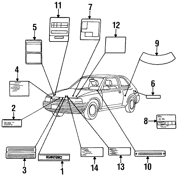 Diagram INFORMATION LABELS. for your Mazda 323  