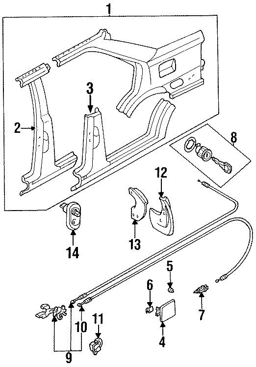 Diagram QUARTER PANEL & COMPONENTS. for your Mazda RX-7  