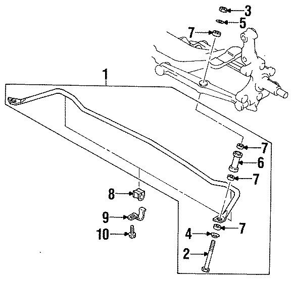 Diagram REAR SUSPENSION. STABILIZER BAR & COMPONENTS. for your 1990 Mazda MX-6   