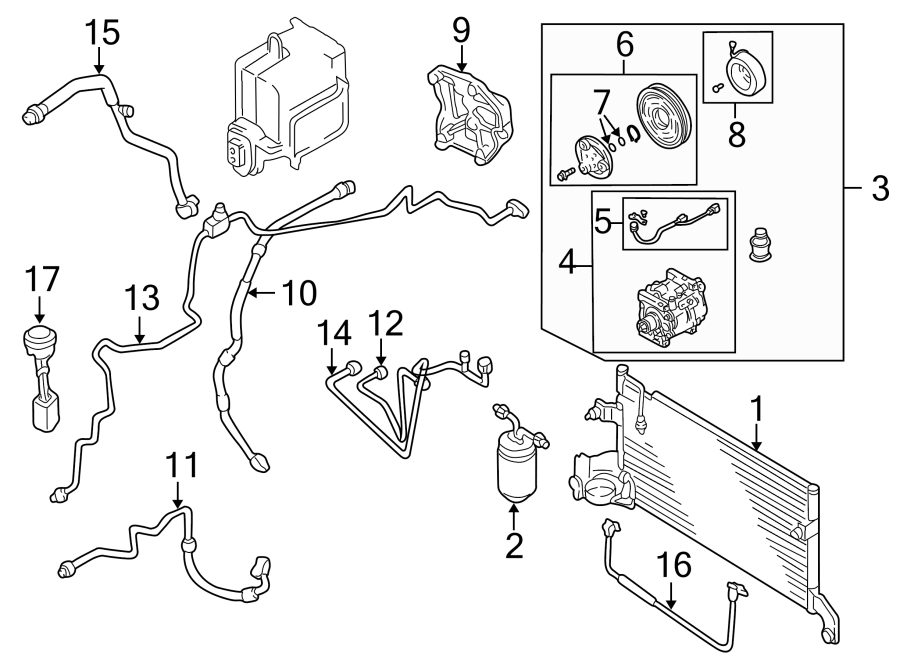 Diagram AIR CONDITIONER & HEATER. COMPRESSOR & LINES. for your 2001 Mazda Tribute   