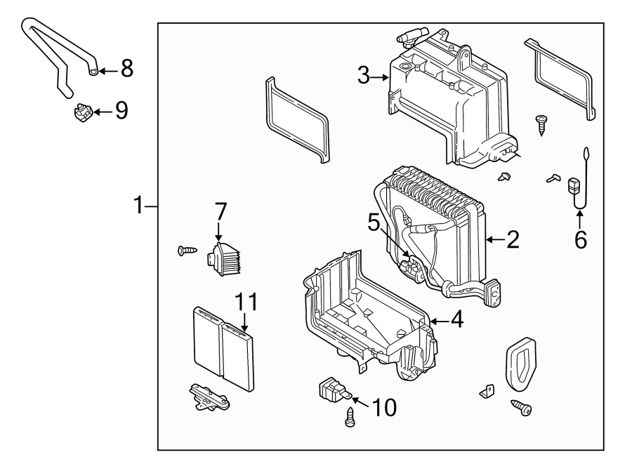 Diagram AIR CONDITIONER & HEATER. EVAPORATOR COMPONENTS. for your 1997 Mazda Millenia 2.3L V6 A/T S Sedan 