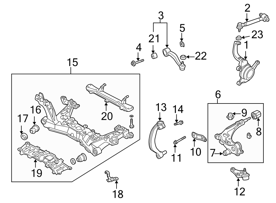 Diagram Front suspension. Windshield. Suspension components. for your 2023 Mazda 3   