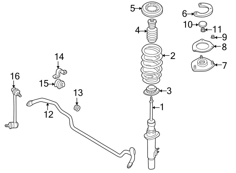 Diagram FRONT SUSPENSION. STABILIZER BAR & COMPONENTS. STRUTS & SUSPENSION COMPONENTS. for your 2024 Mazda CX-5   