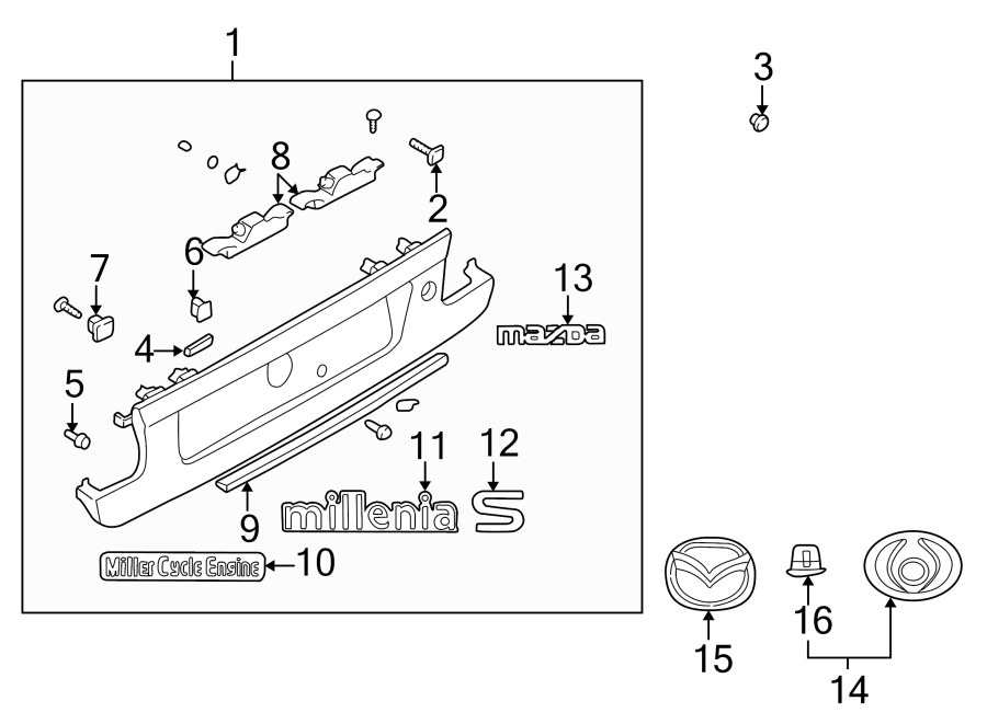 Diagram TRUNK LID. EXTERIOR TRIM. for your 2021 Mazda MX-5 Miata 2.0L SKYACTIV M/T Grand Touring Convertible 