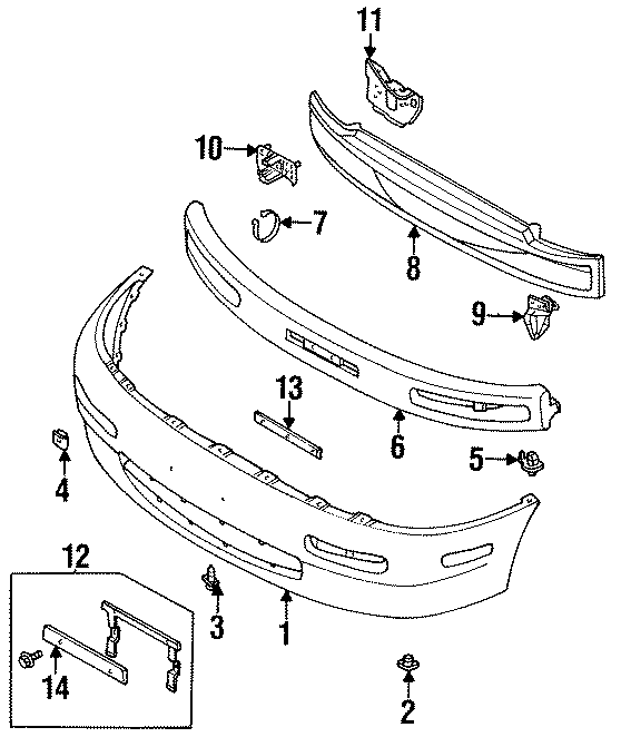 Diagram FRONT BUMPER. BUMPER & COMPONENTS. for your 1996 Mazda