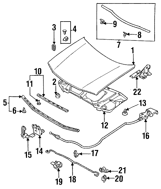 Diagram HOOD & COMPONENTS. for your 2022 Mazda MX-5 Miata 2.0L SKYACTIV M/T RF Grand Touring Convertible 