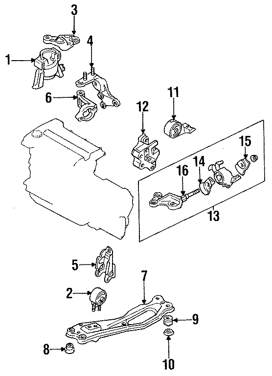 Diagram ENGINE / TRANSAXLE. ENGINE & TRANS MOUNTING. for your 1991 Mazda Navajo   