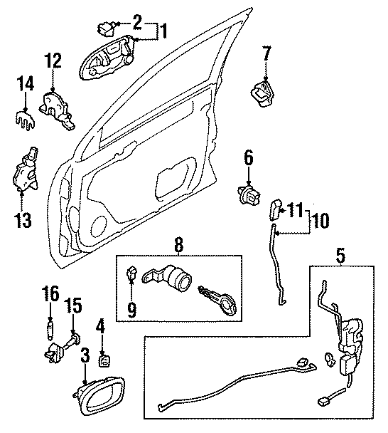 Diagram FRONT DOOR. LOCK & HARDWARE. for your 1986 Mazda 626   