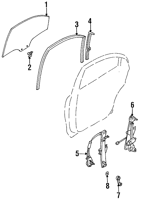 Diagram REAR DOOR. GLASS & HARDWARE. for your 1992 Mazda B2200 2.2L M/T SE-5 Extended Cab Pickup Fleetside 