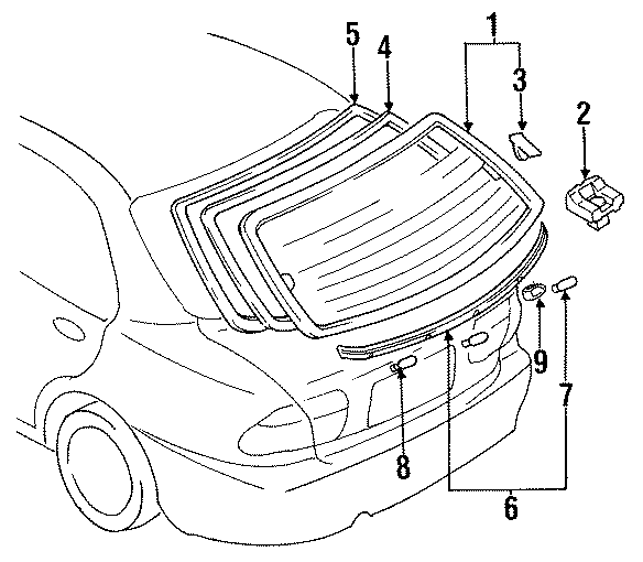 Diagram BACK GLASS. REVEAL MOLDINGS. for your Mazda