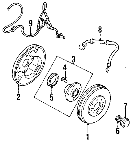 Diagram REAR SUSPENSION. BRAKE COMPONENTS. for your Mazda Protege  