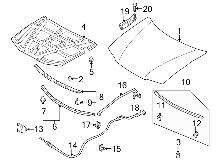 Diagram HOOD & COMPONENTS. for your Mazda