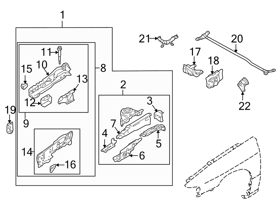 Diagram Fender. Structural components & rails. for your 2007 Mazda B4000   