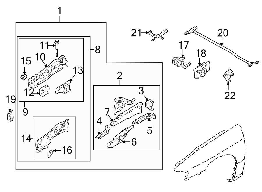 Diagram FENDER. STRUCTURAL COMPONENTS & RAILS. for your 2007 Mazda B4000   