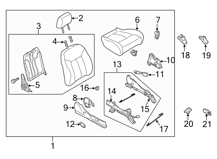 Diagram SEATS & TRACKS. FRONT SEAT COMPONENTS. for your 2017 Mazda 3   