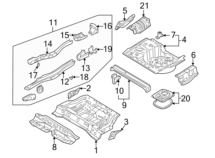 Diagram Rear body & floor. Floor & rails. for your 2010 Mazda MX-5 Miata   