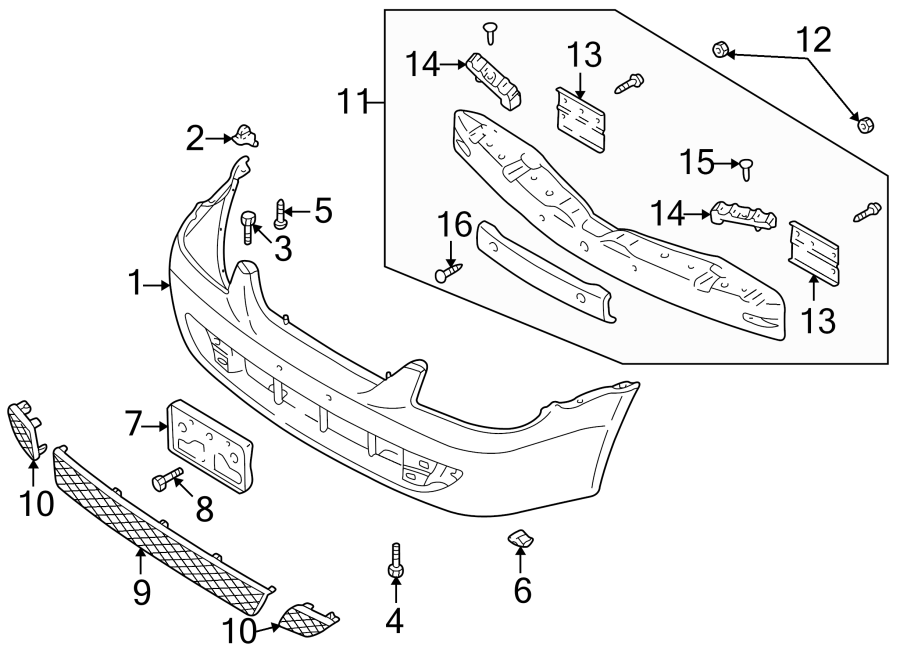 Diagram FRONT BUMPER. BUMPER & COMPONENTS. for your 1992 Mazda B2600   