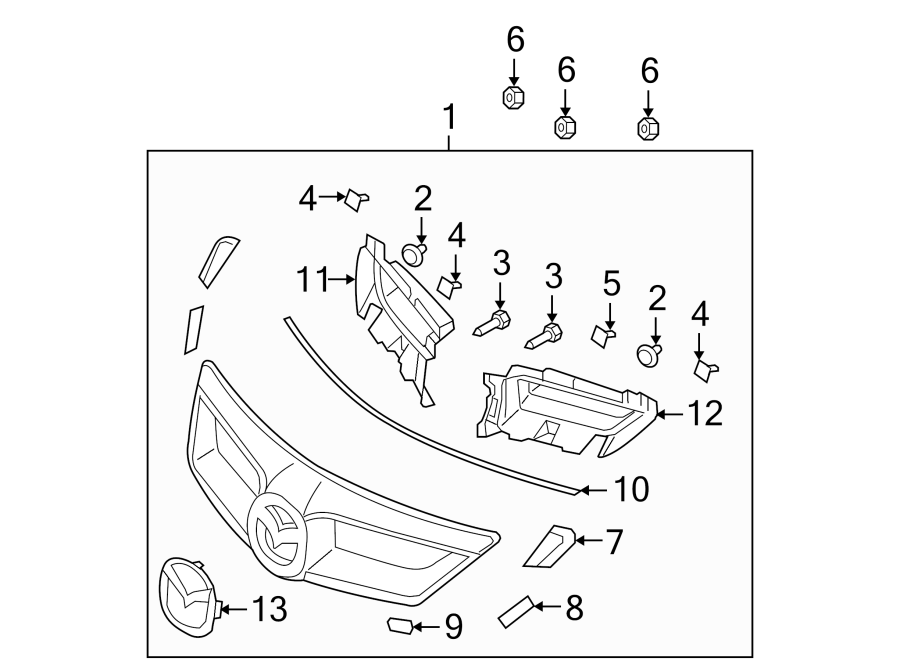 Diagram GRILLE & COMPONENTS. for your 2008 Mazda MX-5 Miata   