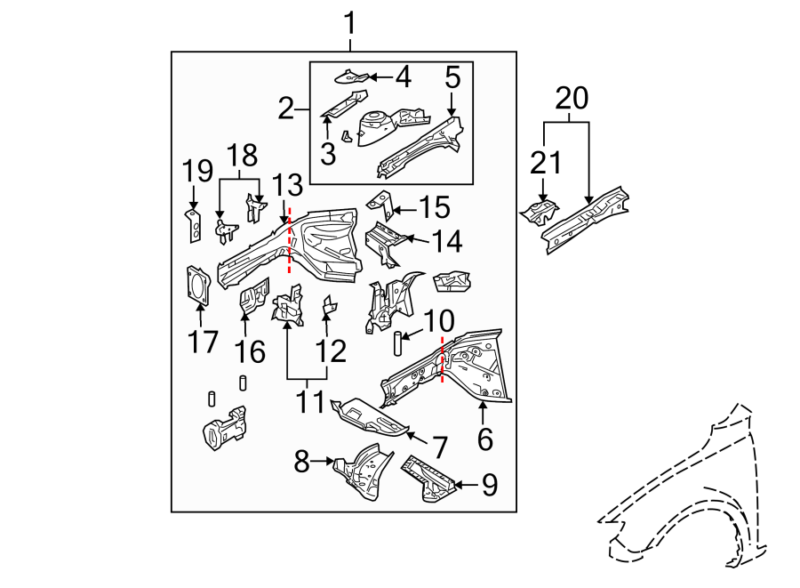 Diagram FENDER. STRUCTURAL COMPONENTS & RAILS. for your 2015 Mazda MX-5 Miata   