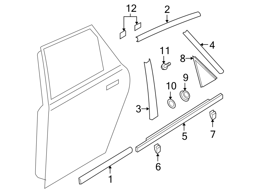 Diagram REAR DOOR. EXTERIOR TRIM. for your 2006 Mazda MX-5 Miata  Base Convertible 