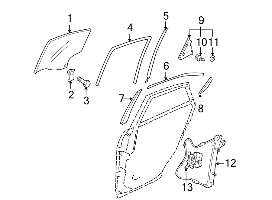 Diagram REAR DOOR. GLASS & HARDWARE. for your Mazda