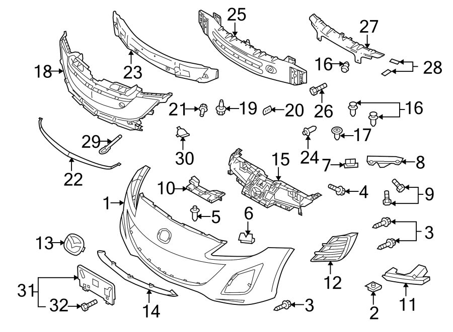 Diagram FRONT BUMPER. BUMPER & COMPONENTS. for your 2007 Mazda MX-5 Miata   