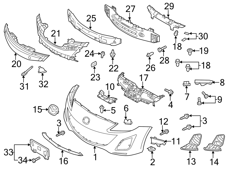 Diagram FRONT BUMPER. BUMPER & COMPONENTS. for your 2019 Mazda MX-5 Miata  RF Club Convertible 