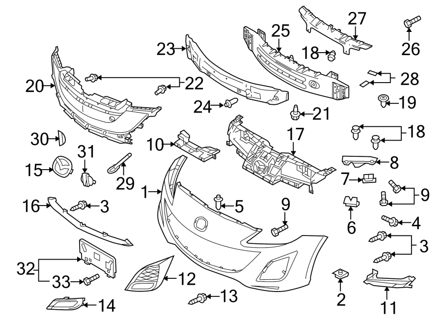 Diagram FRONT BUMPER. BUMPER & COMPONENTS. for your 2015 Mazda MX-5 Miata  Sport Convertible 