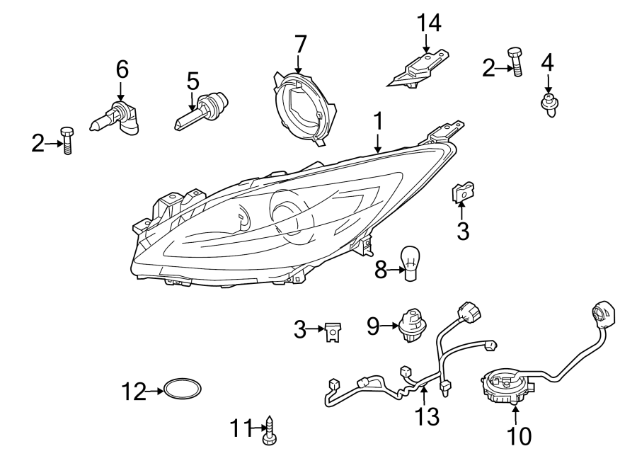 Diagram FRONT LAMPS. HEADLAMP COMPONENTS. for your 2010 Mazda MX-5 Miata  Touring Convertible 