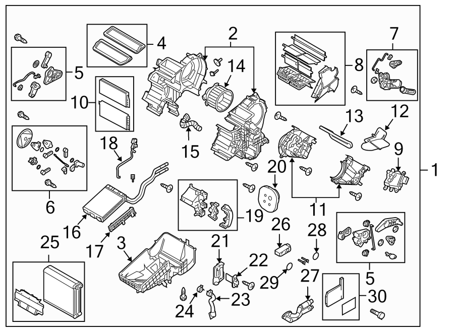 Diagram AIR CONDITIONER & HEATER. EVAPORATOR & HEATER COMPONENTS. for your 2017 Mazda MX-5 Miata 2.0L SKYACTIV M/T RF Grand Touring Convertible 