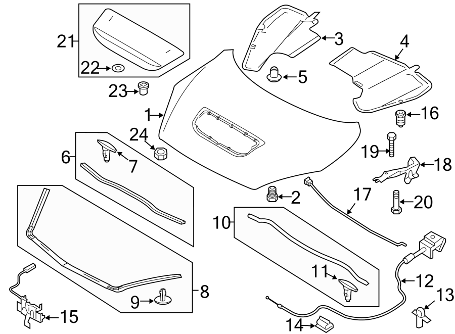 Diagram HOOD & COMPONENTS. for your 2023 Mazda CX-5  2.5 S Sport Utility 