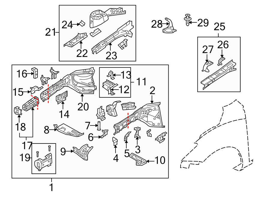 Diagram FENDER. STRUCTURAL COMPONENTS & RAILS. for your 2015 Mazda MX-5 Miata   