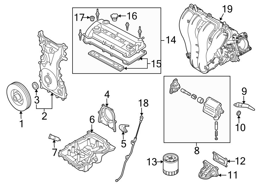 Diagram ENGINE / TRANSAXLE. ENGINE PARTS. for your 2002 Mazda Protege  LX Sedan 